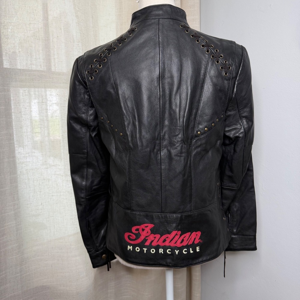 Indian Motorcycle Leather Jacket Lace Up Studded Embroidered Moto Women's Small